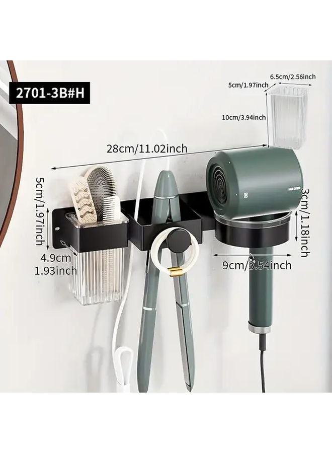 Wall Mounted Hair Dryer Holder No Drill Bathroom Organizer Black With Cup - Image 3